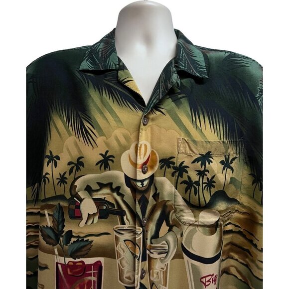 Big Dogs Vintage Floral Hawaiian Aloha Button Up Shirt Large Pocket Cocktails - Picture 4 of 8